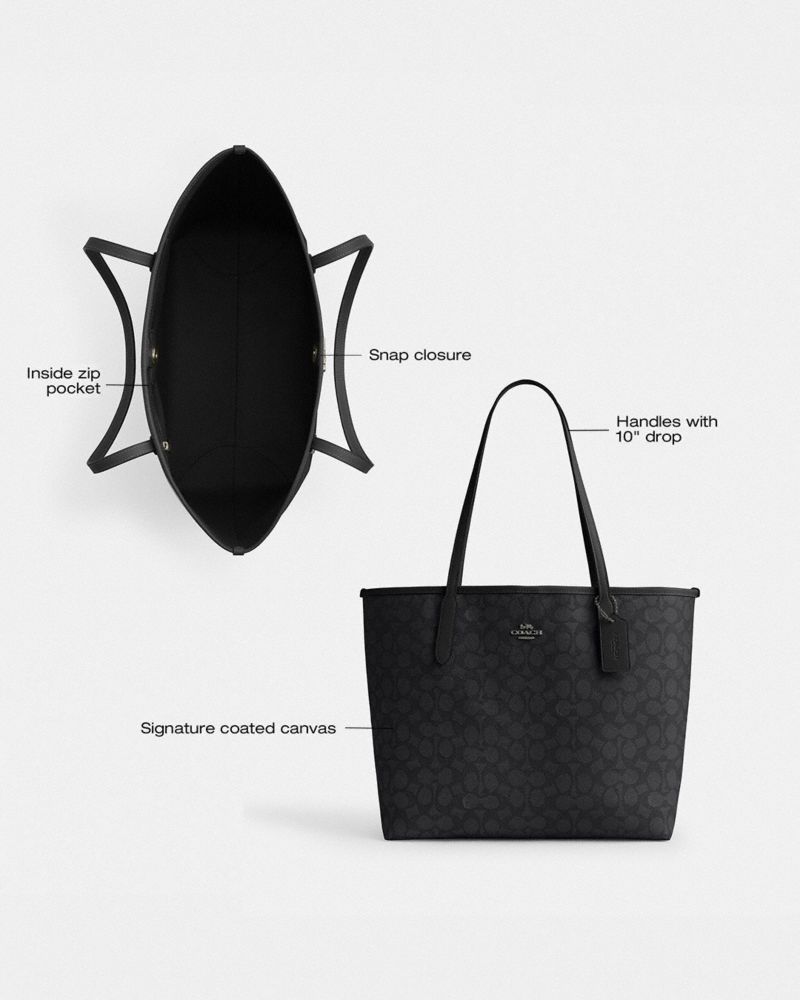 Coach City Tote Bag In Signature Canvas Gunmetal Charcoal Black