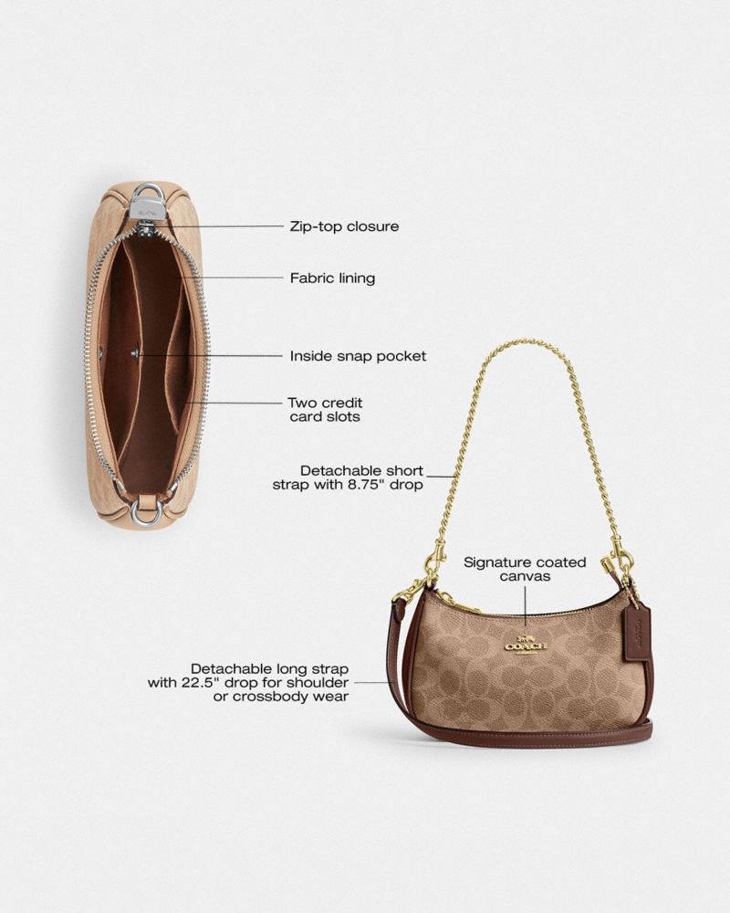 Coach Teri Mini Crossbody Bag In Signature Canvas Gold Tan Brown