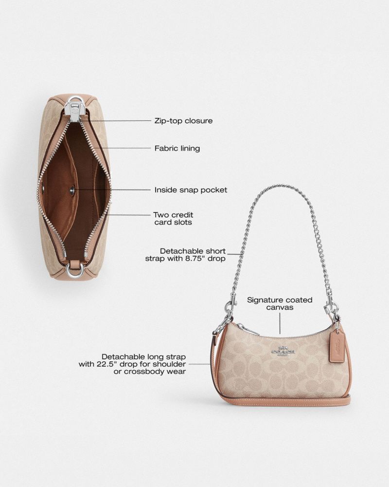 Coach Teri Mini Crossbody Bag In Signature Canvas Silver Sand Taupe