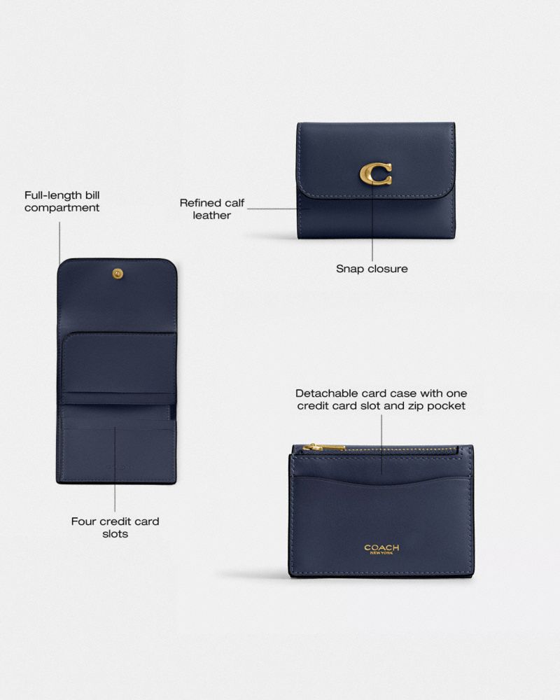 Coach Essential Card Holder Wallet Brass Navy