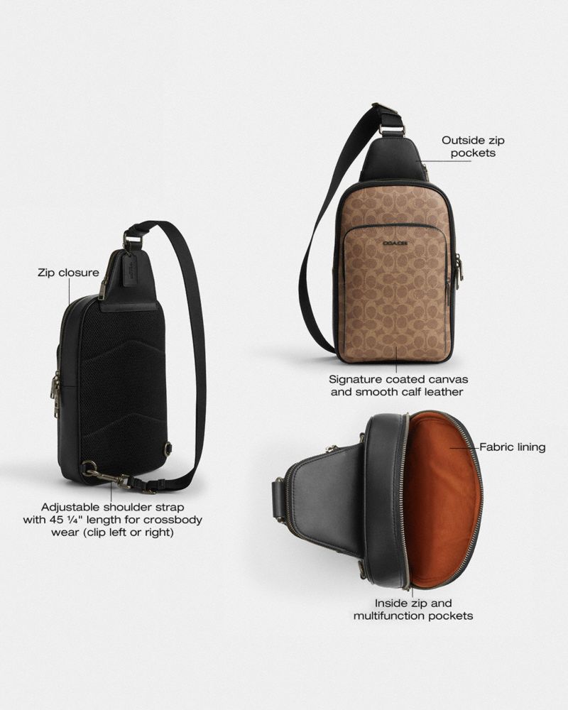 Coach Ethan Pack In Signature Canvas Gunmetal Tan Black