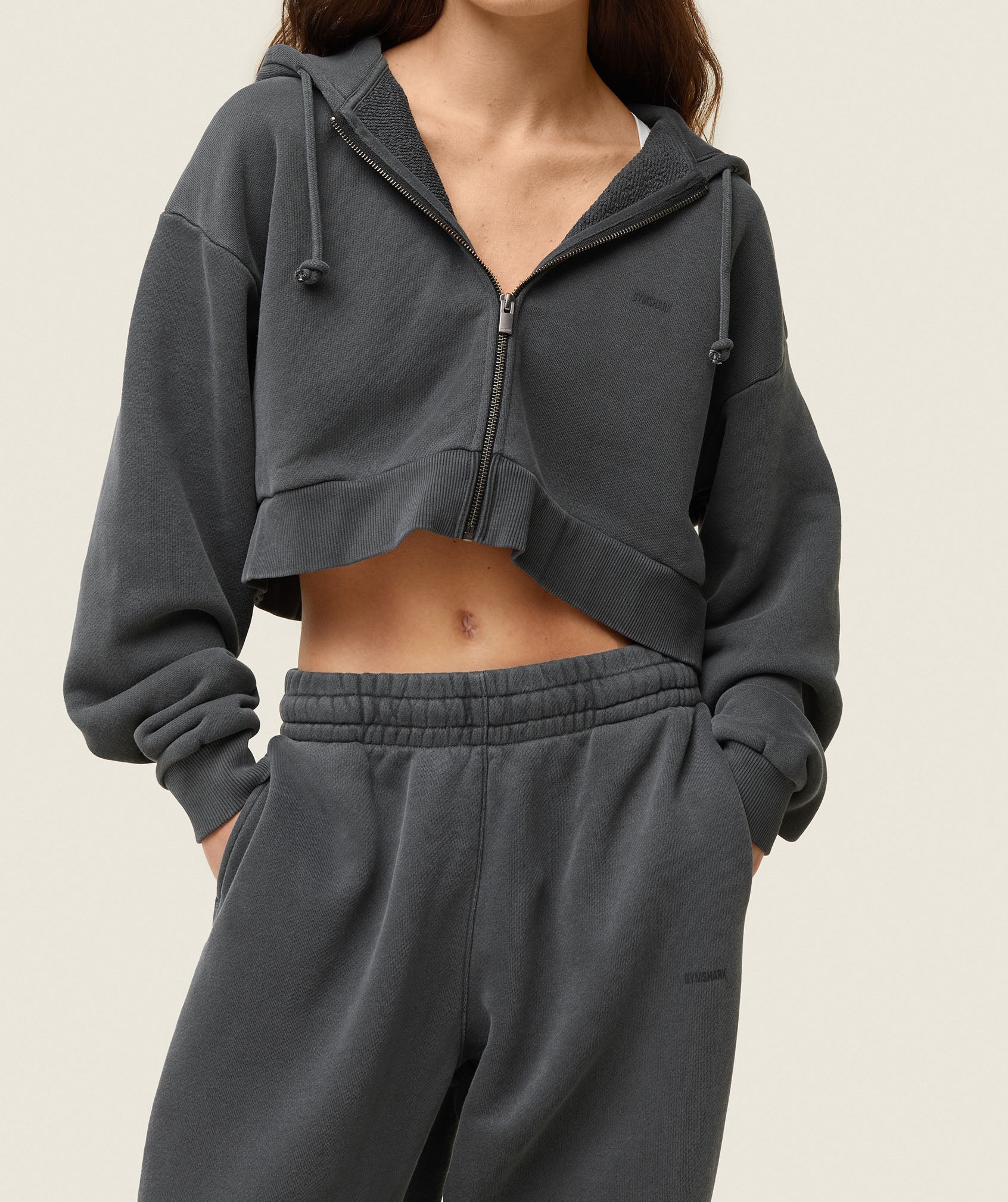 Women's Gymshark Everywear Cropped Zip Hoodie Black