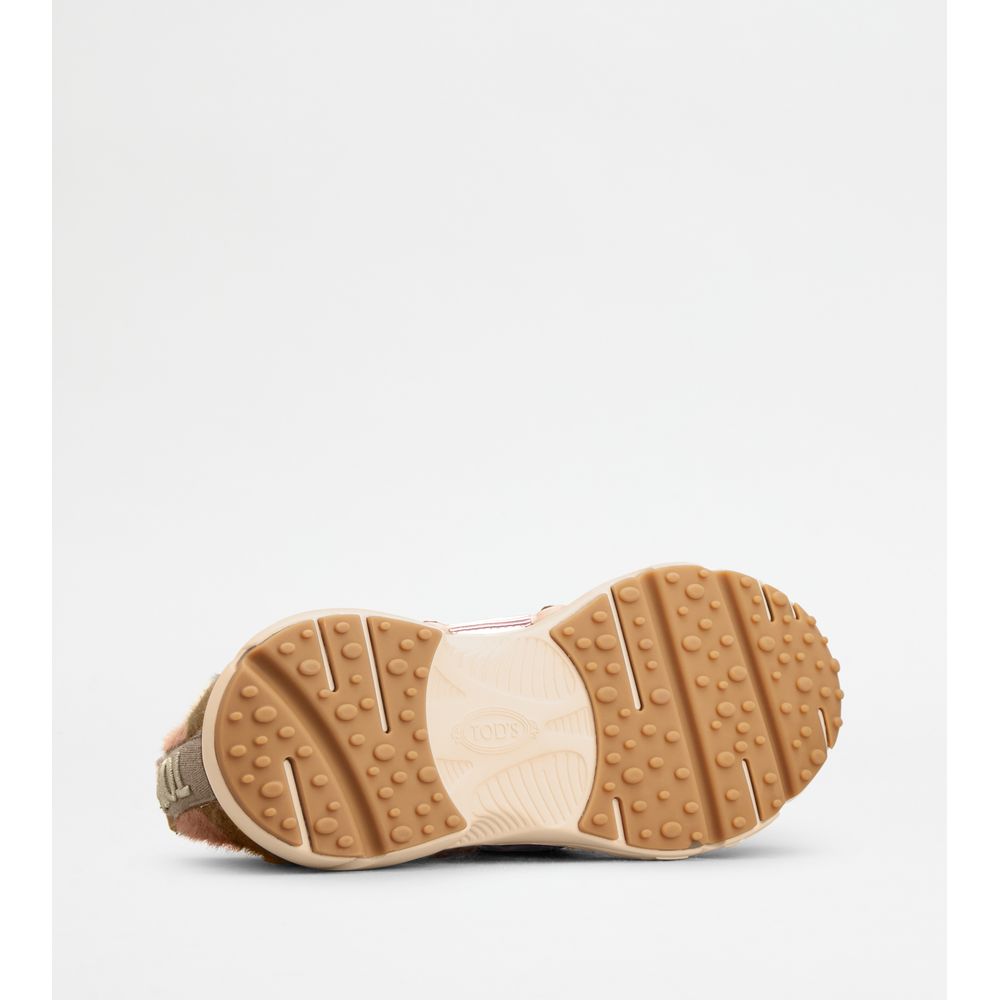 Tods Kate Slip-On Sneakers In Fabric Pink Beige Womens