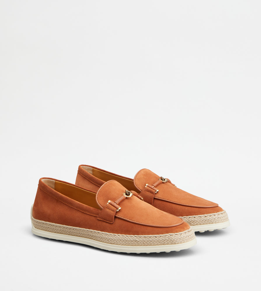 Tods Loafers In Suede Orange Womens
