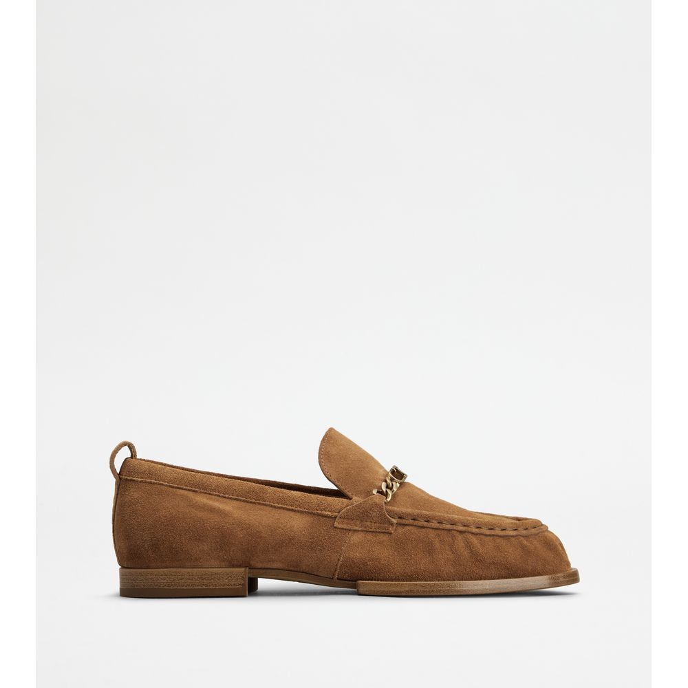 Tods Loafers In Suede Brown Womens