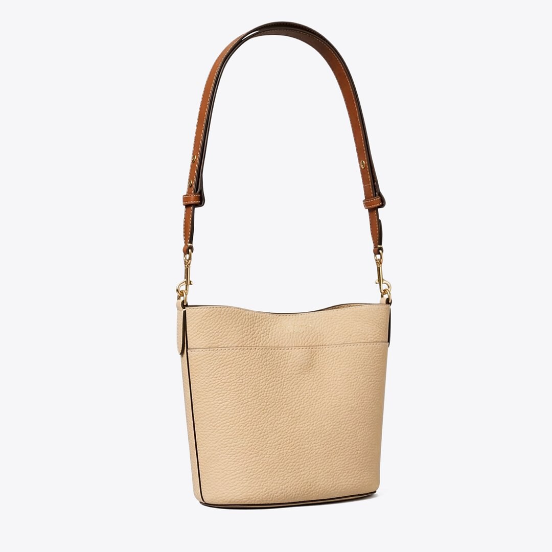 Tory Burch Felix Pebble Nubuck Bucket Bag Earthy Cane