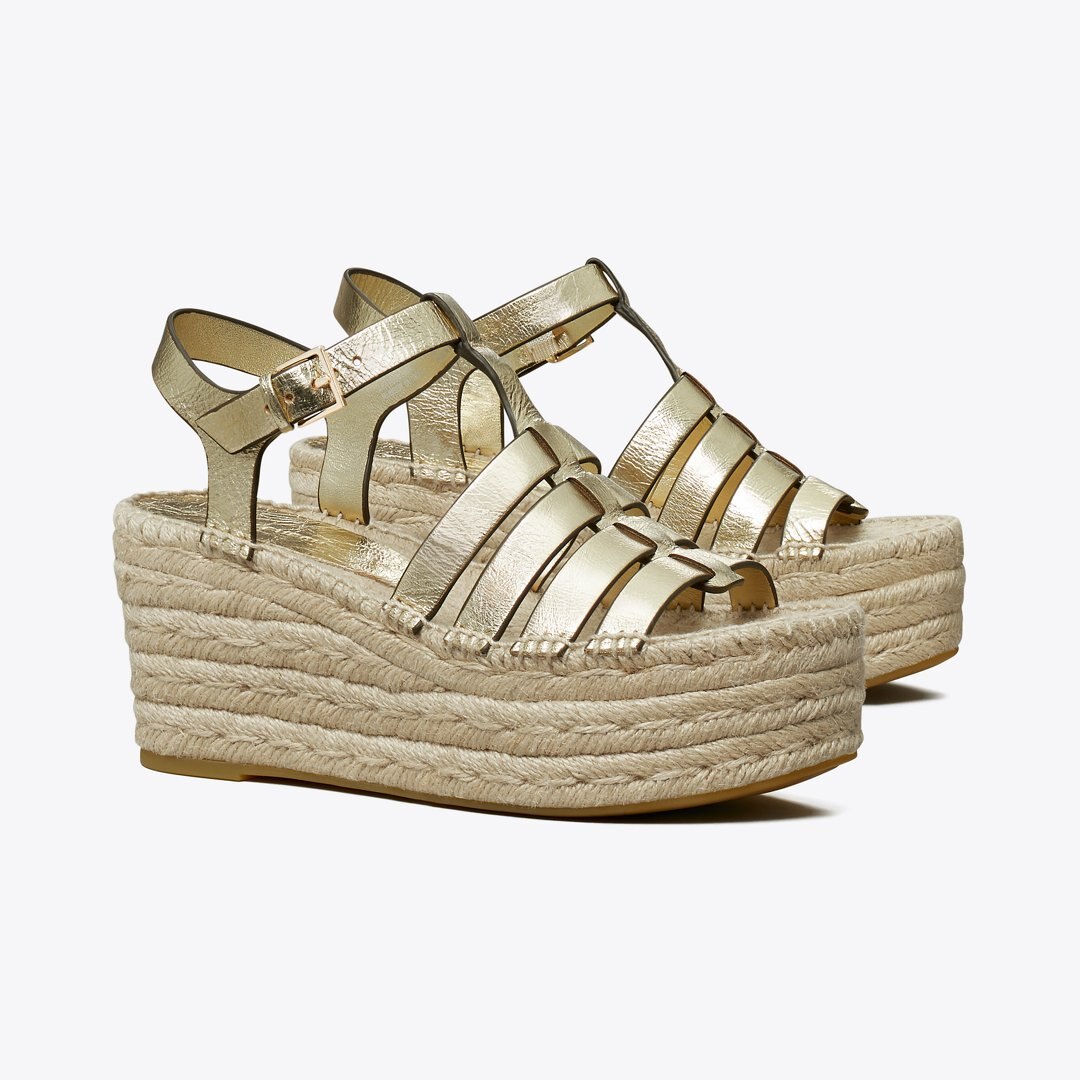 Tory Burch Fisherman Espadrille Wedge Spark Gold