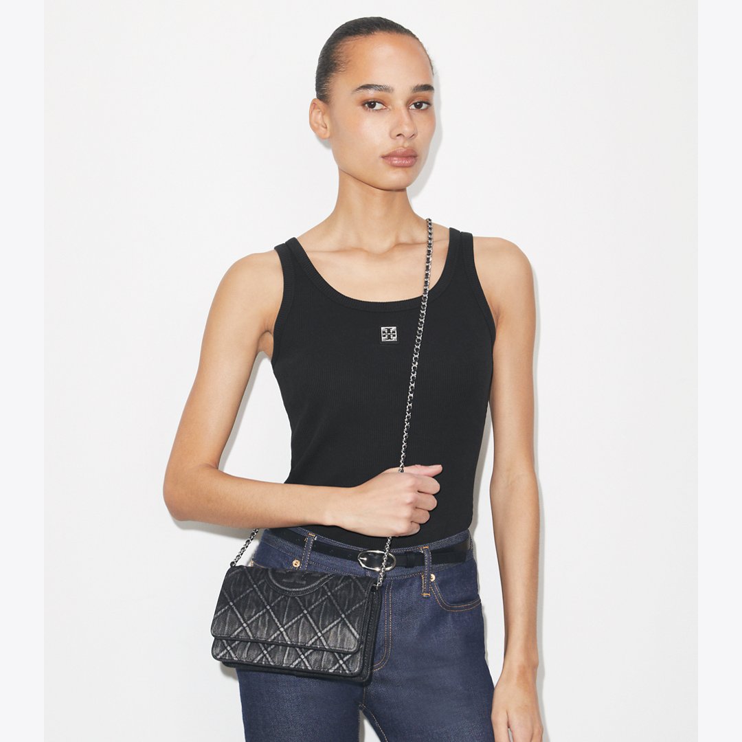 Tory Burch Fleming Denim Chain Crossbody Black