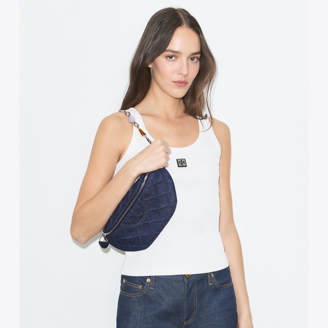 Tory Burch Fleming Denim Charm Belt Bag Blue