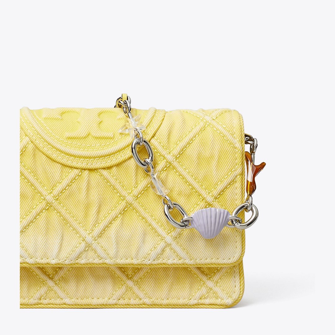 Tory Burch Fleming Denim Charm Chain Crossbody Yellow