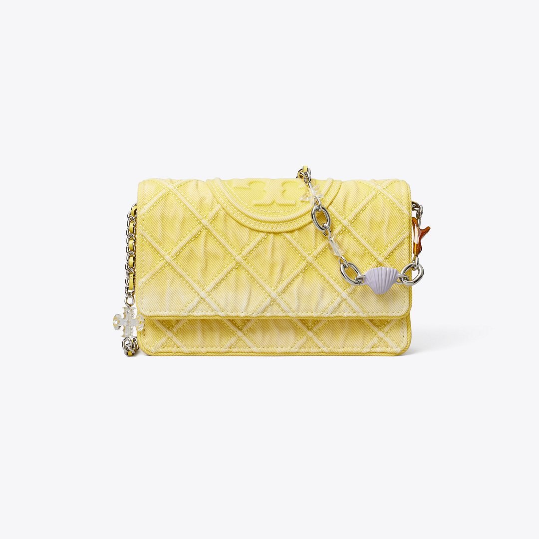 Tory Burch Fleming Denim Charm Chain Crossbody Yellow