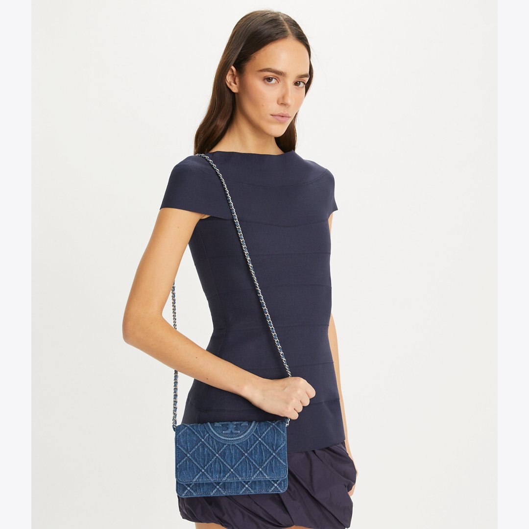 Tory Burch Fleming Denim Crossbody Denim