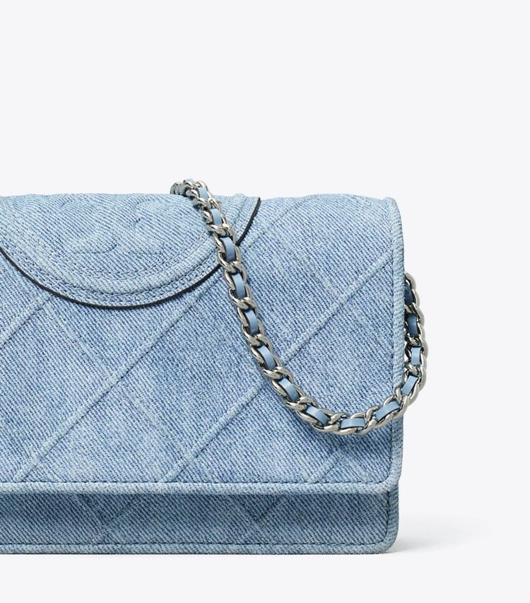 Fleming Denim-Print Suede Crossbody Denim Denim