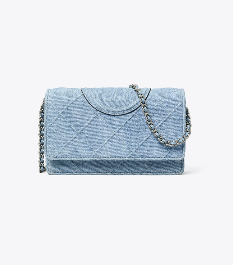 Fleming Denim-Print Suede Crossbody Denim Denim