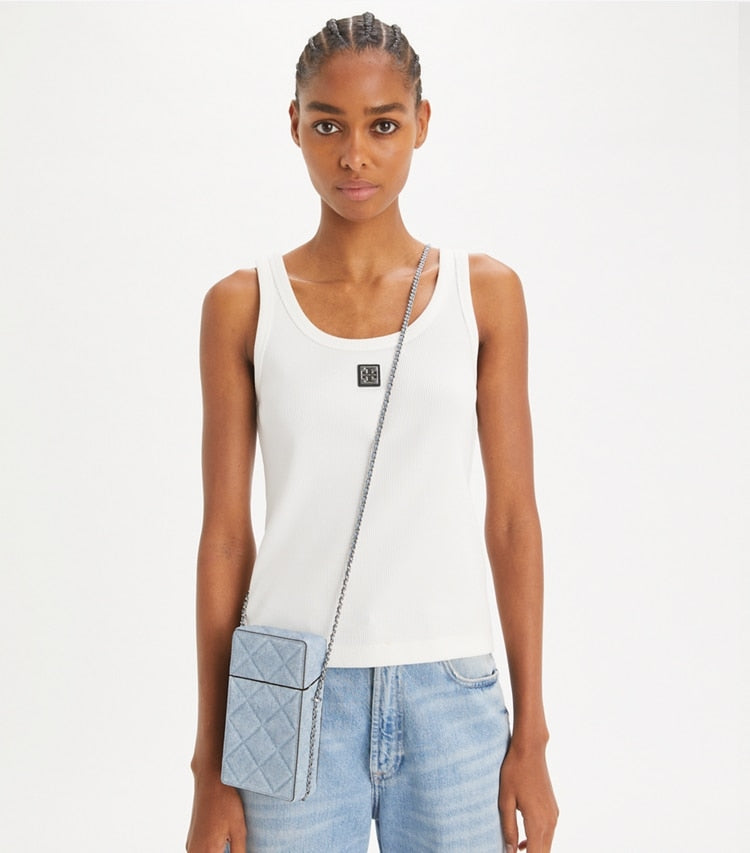 Fleming Denim-Print Suede Phone Crossbody Denim Denim