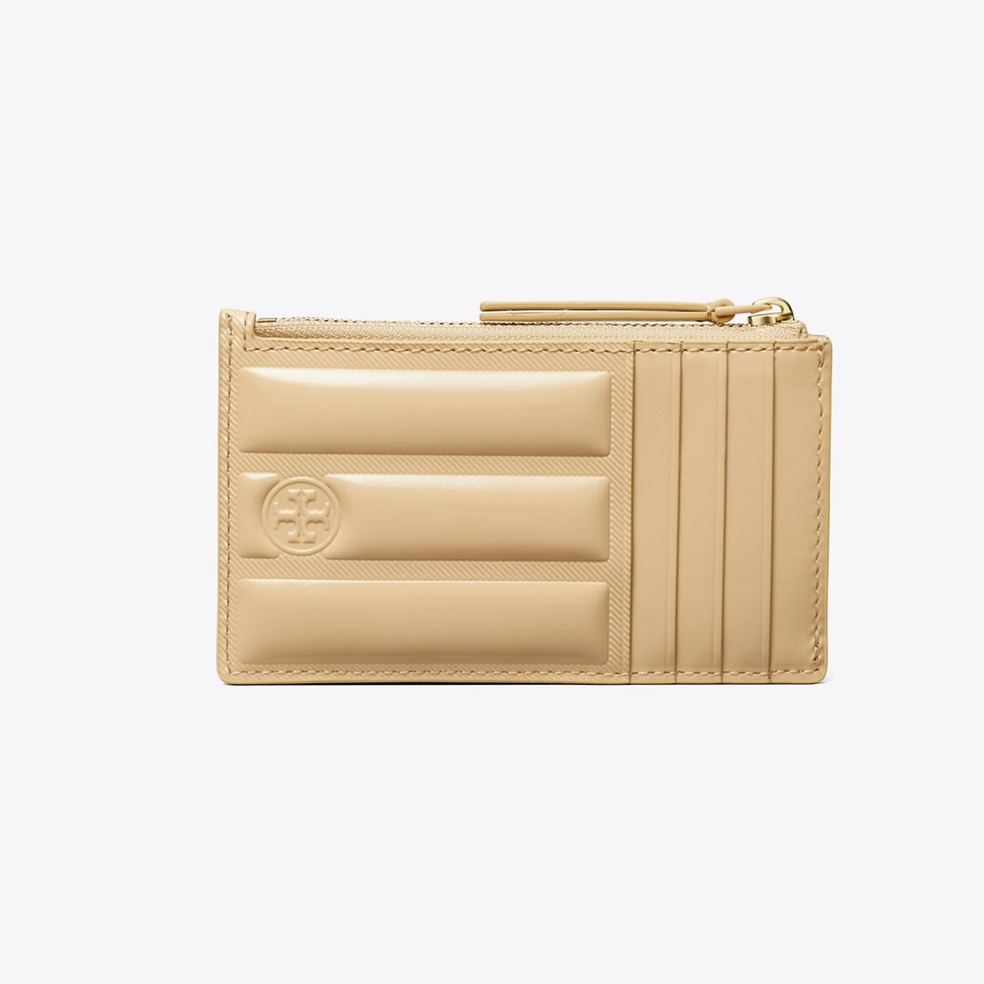 Tory Burch Fleming Patent Square Quilt Zip Card Case Vanilla Soft Serve
