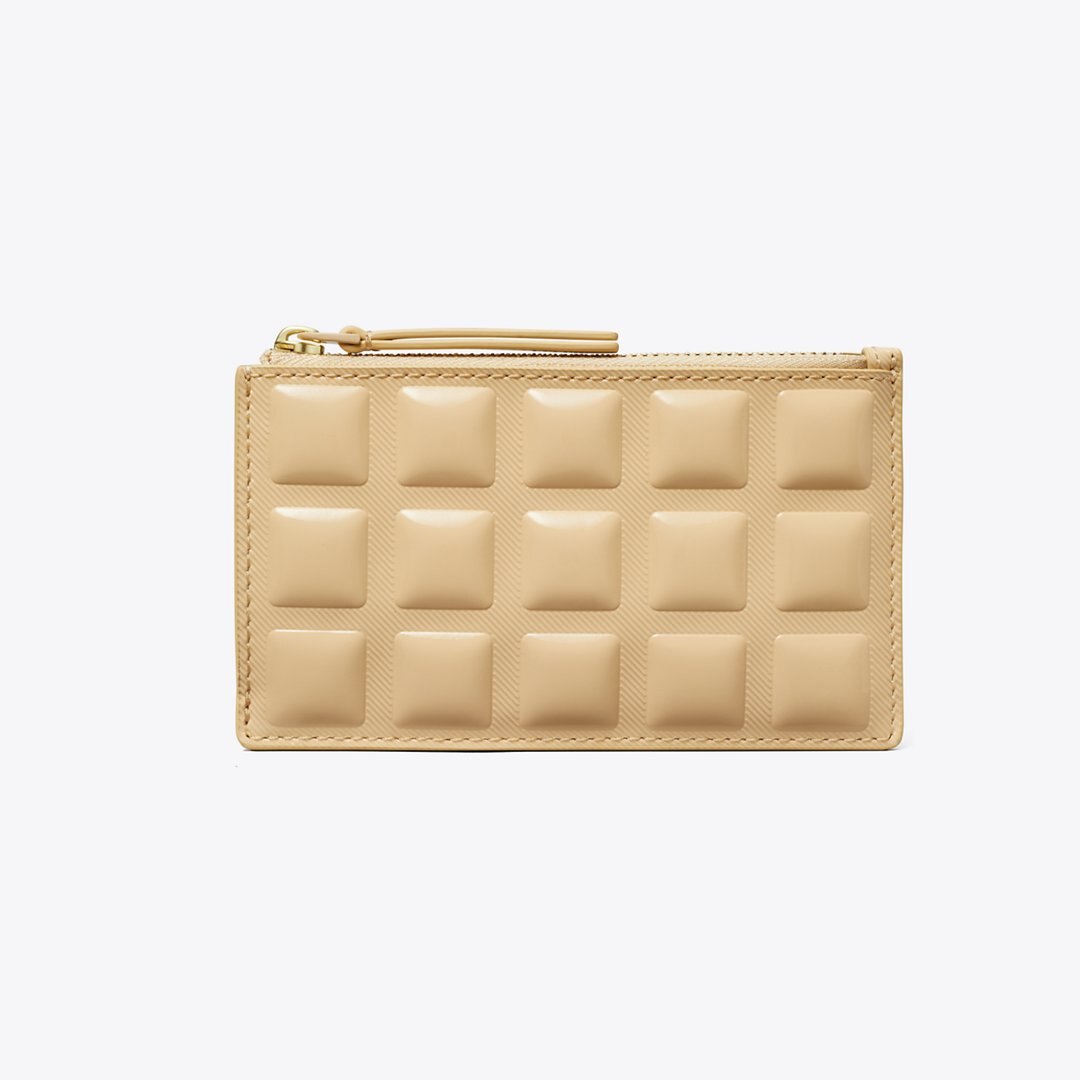 Tory Burch Fleming Patent Square Quilt Zip Card Case Vanilla Soft Serve