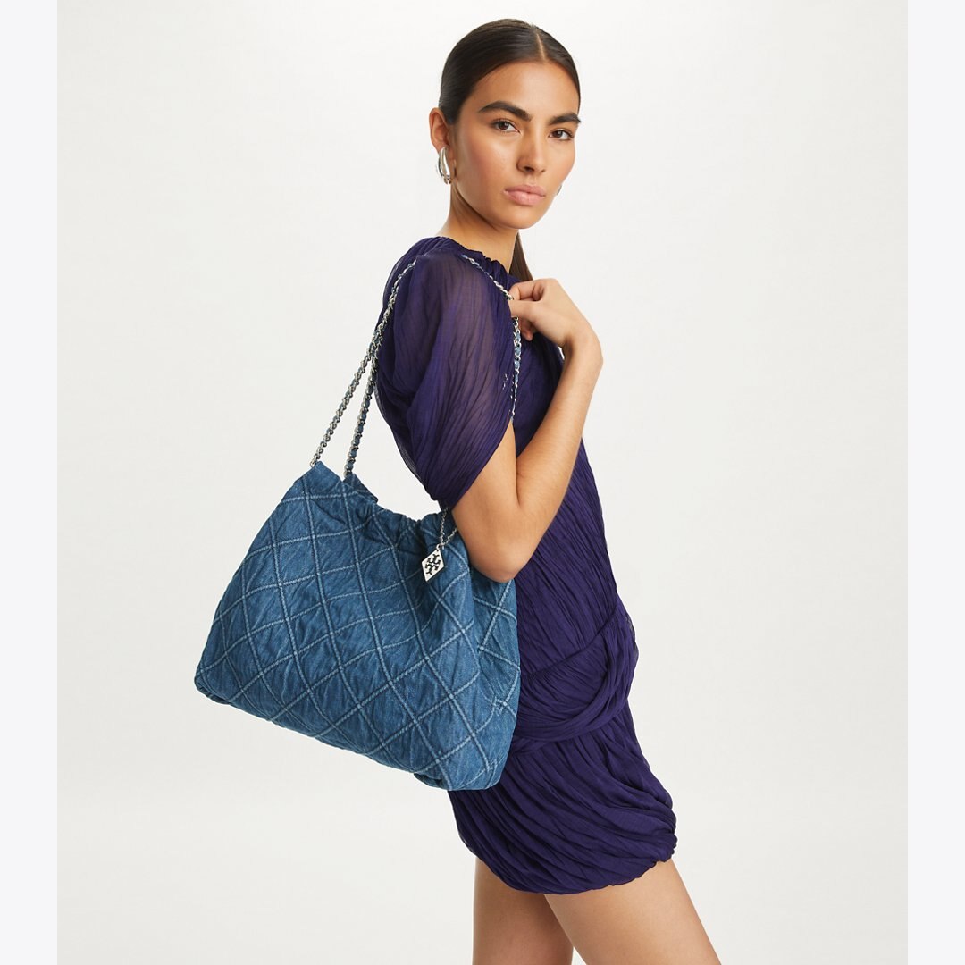 Tory Burch Fleming Soft Denim Hobo Bag Denim