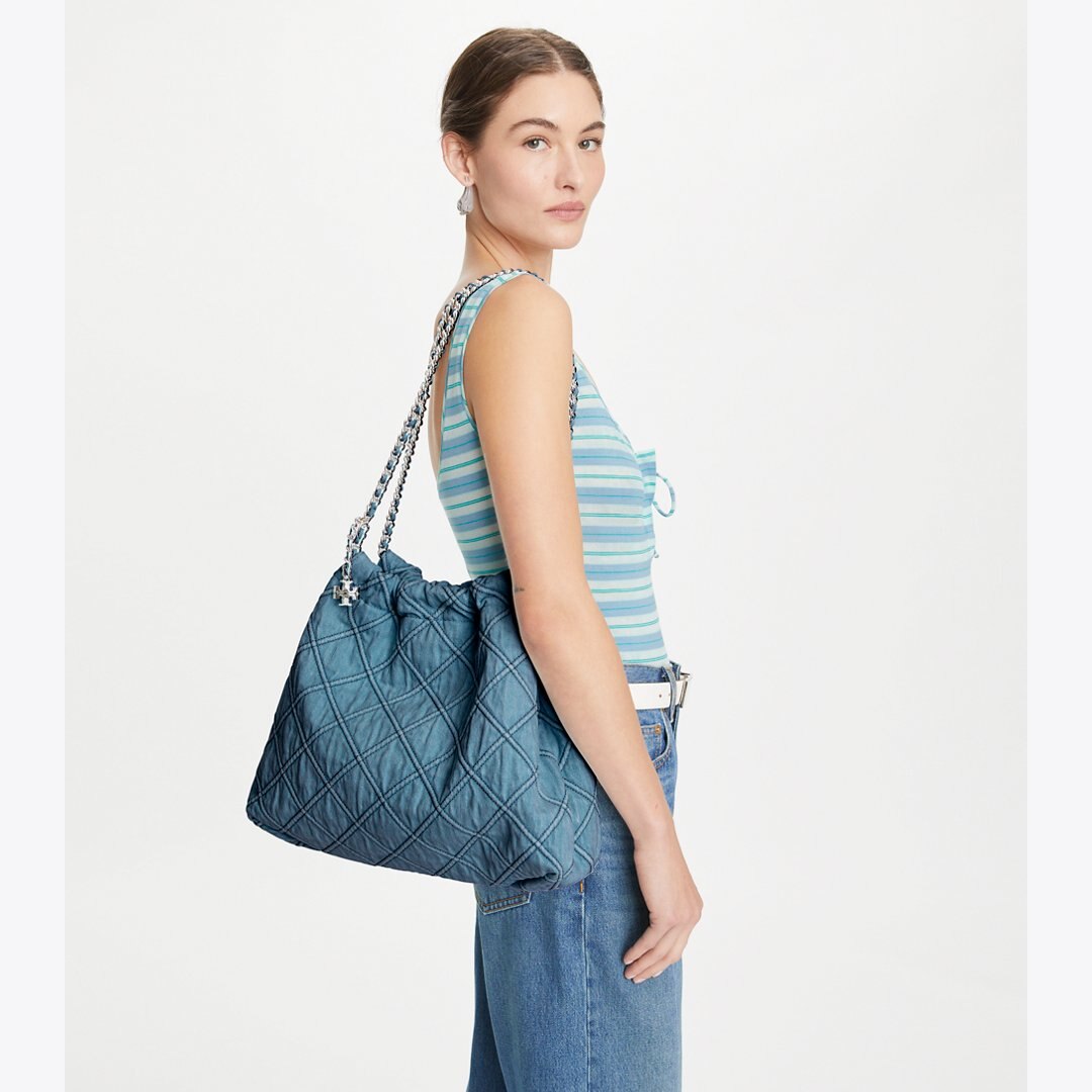Tory Burch Fleming Soft Denim Hobo Bag Denim