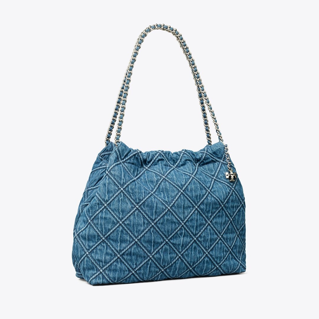 Tory Burch Fleming Soft Denim Hobo Bag Denim