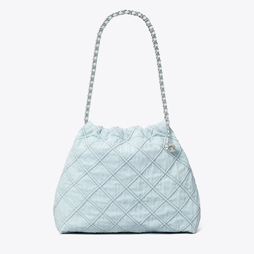 Tory Burch Fleming Soft Denim Hobo Bag Seltzer