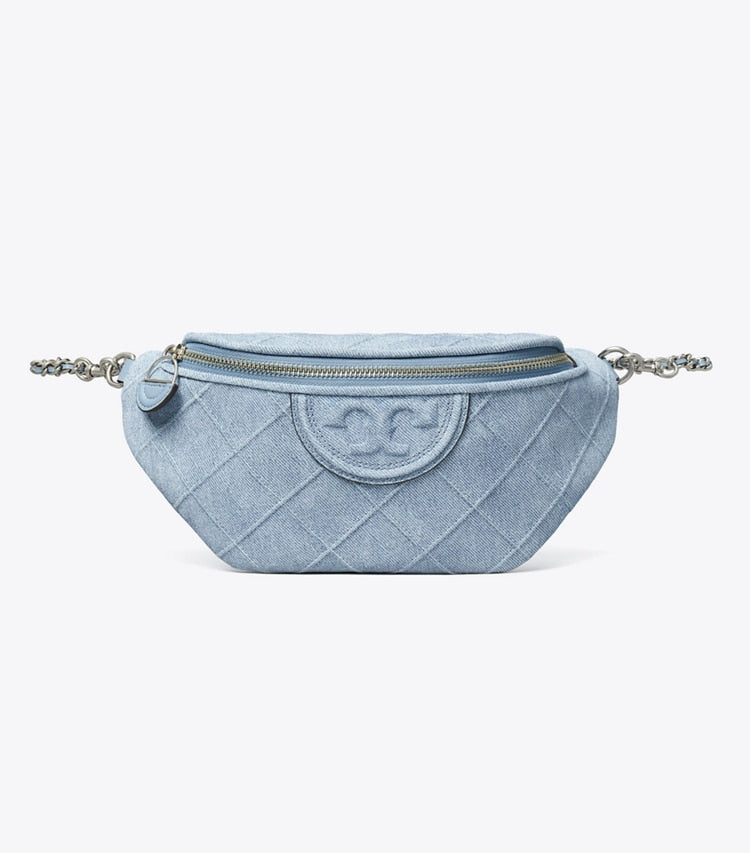 Fleming Soft Denim-Print Suede Belt Bag Denim Denim