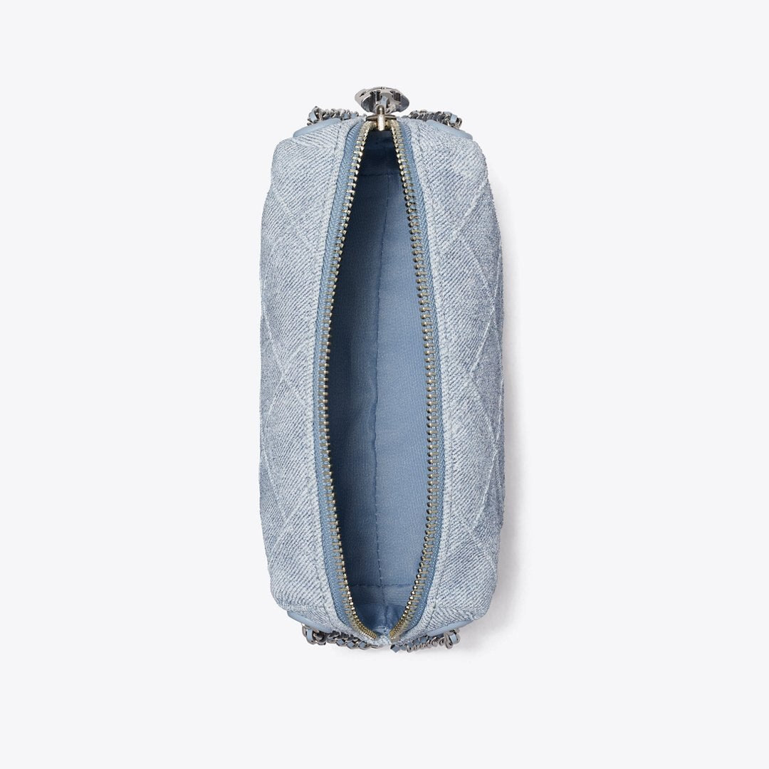 Tory Burch Fleming Soft Denim-Print Suede Crossbody Bag Denim