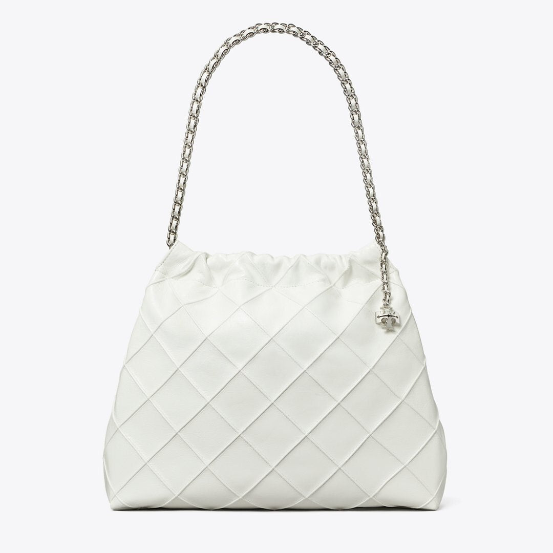 Tory Burch Fleming Soft Distressed Hobo Bag Blanc
