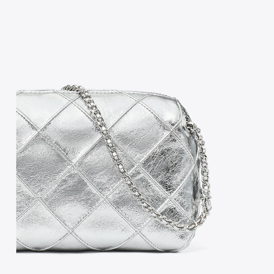 Tory Burch Fleming Soft Metallic Crossbody Bag Silver