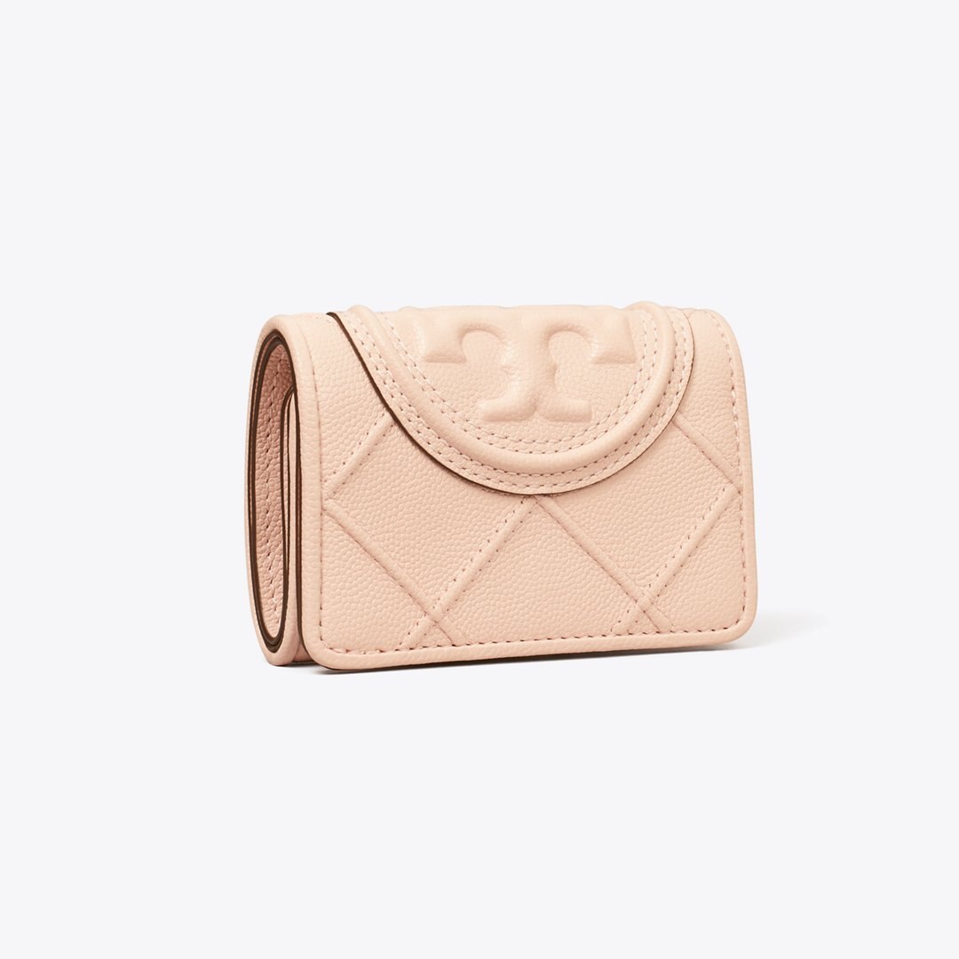 Tory Burch Fleming Soft Polished-Grain Small Flap Wallet Pink Dawn