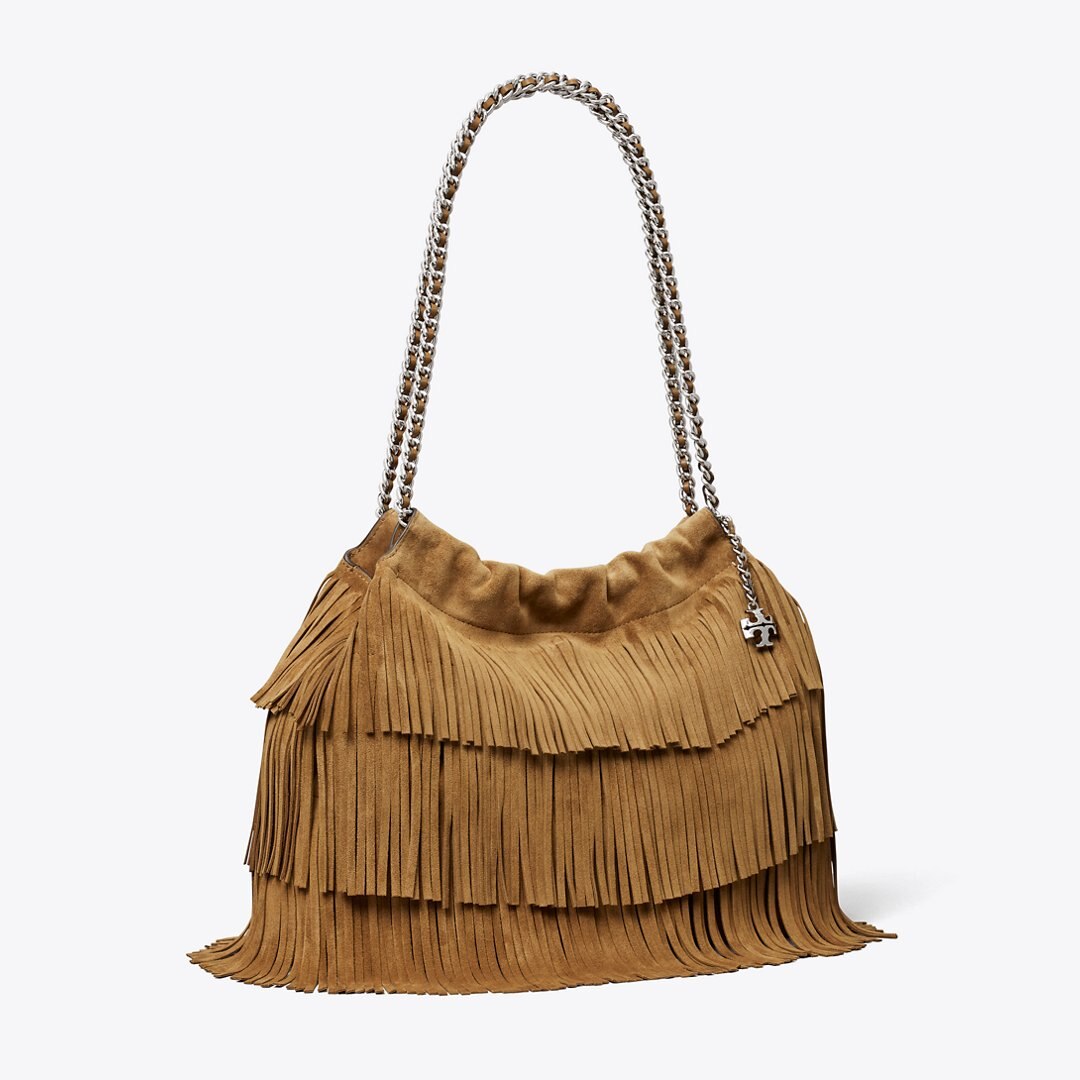 Tory Burch Fleming Suede Fringe Hobo Bag WILD TABACCO
