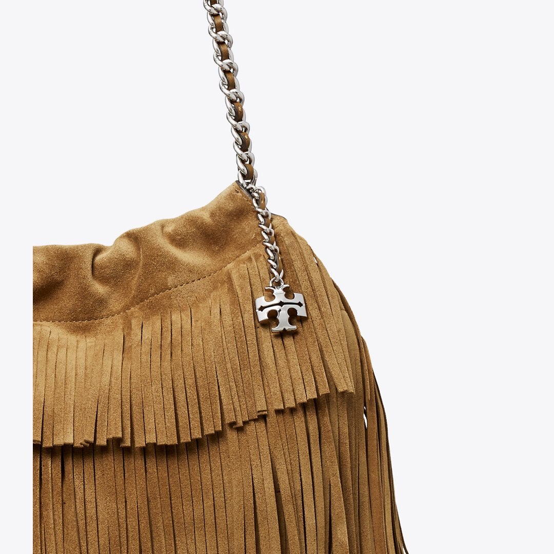 Tory Burch Fleming Suede Fringe Hobo Bag WILD TABACCO