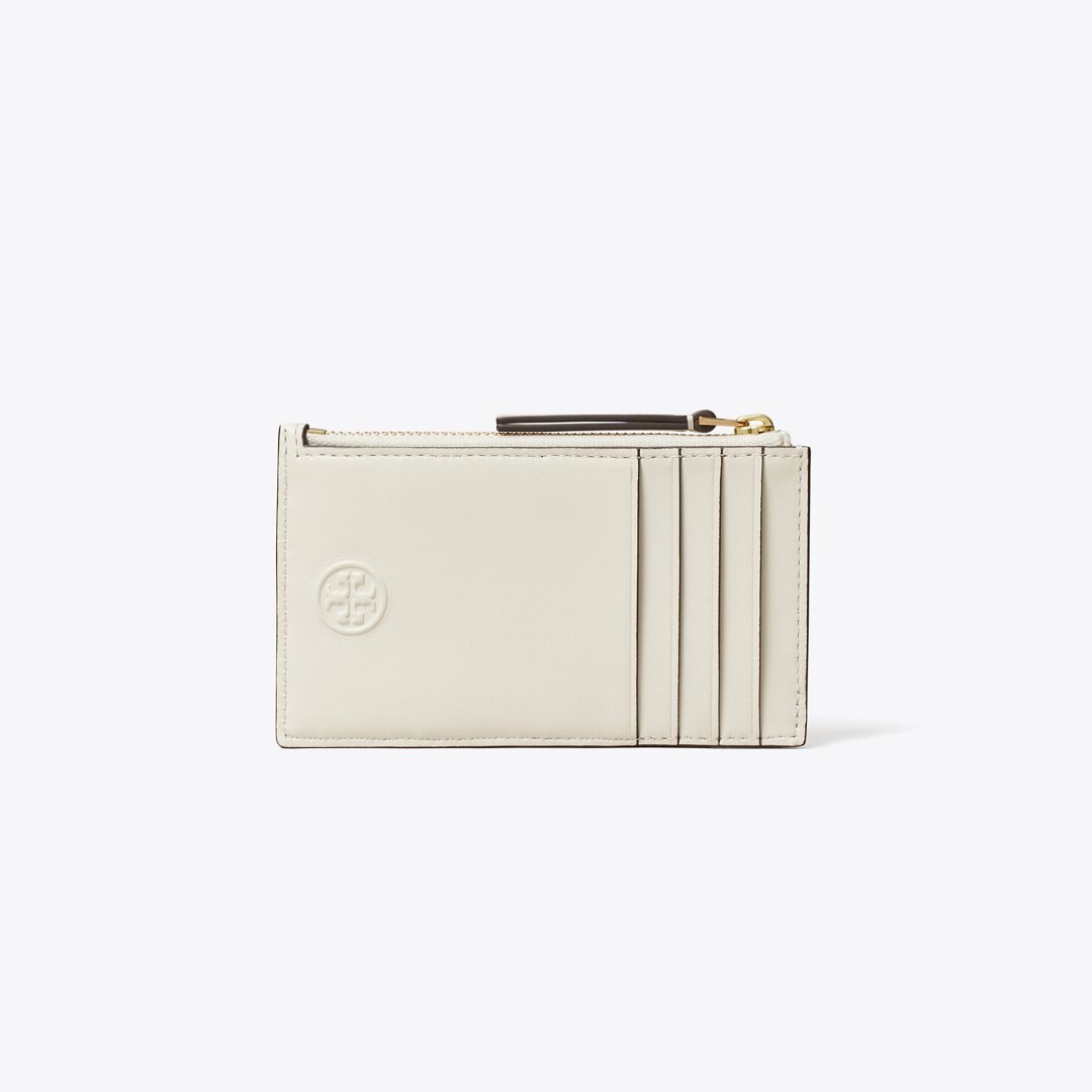Tory Burch Fleming Zip Card Case Light Cream