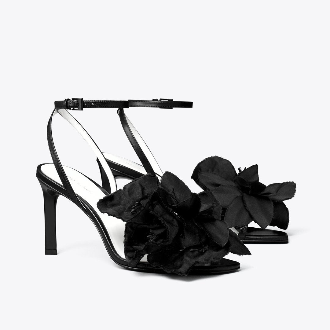 Tory Burch Flower Heeled Sandal PERFECT BLACK