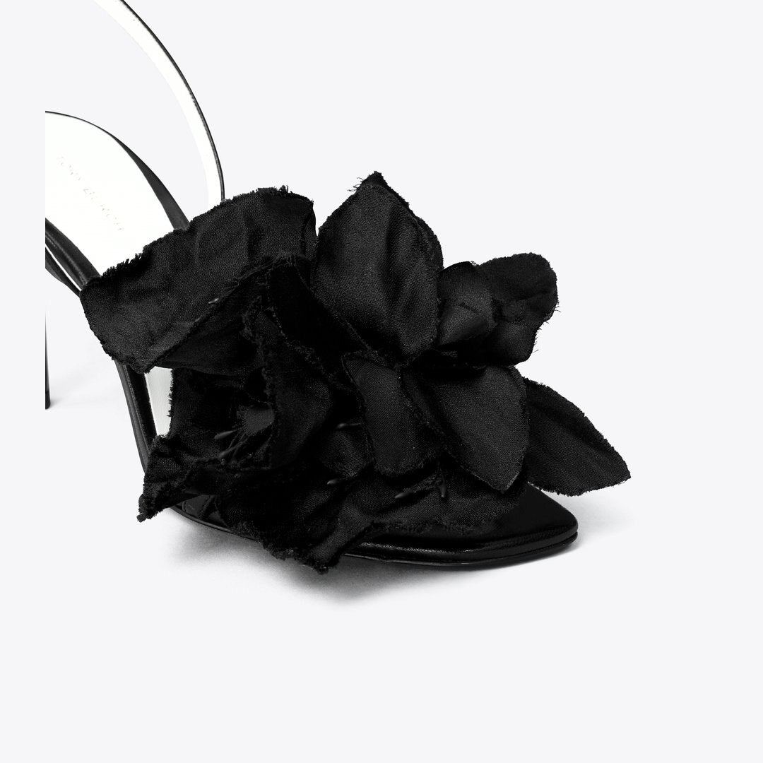 Tory Burch Flower Heeled Sandal PERFECT BLACK