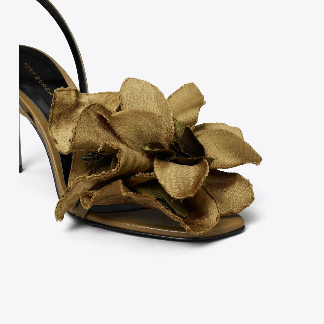 Tory Burch Flower Heeled Sandal RAMURE GREEN