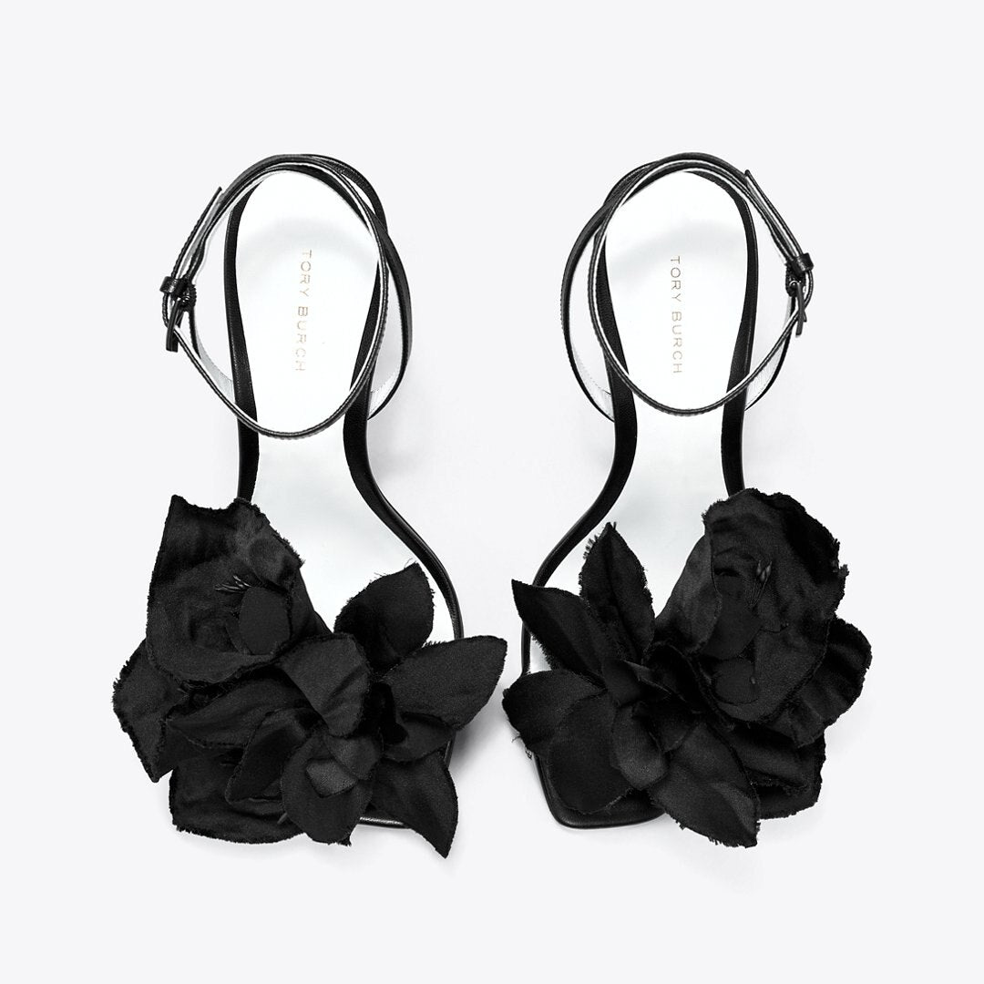 Tory Burch Flower Heeled Sandal PERFECT BLACK