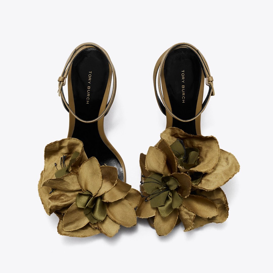 Tory Burch Flower Heeled Sandal OLIVE GREEN