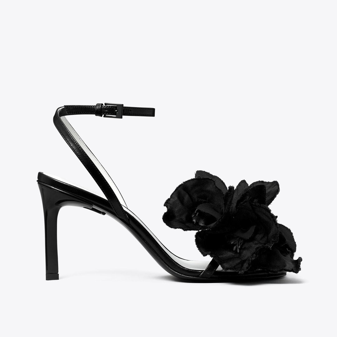 Tory Burch Flower Heeled Sandal PERFECT BLACK