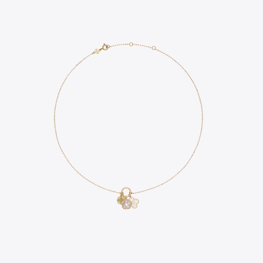 Tory Burch Forget Me Not Charm Pendant Necklace Tory Gold / Mother of Pearl