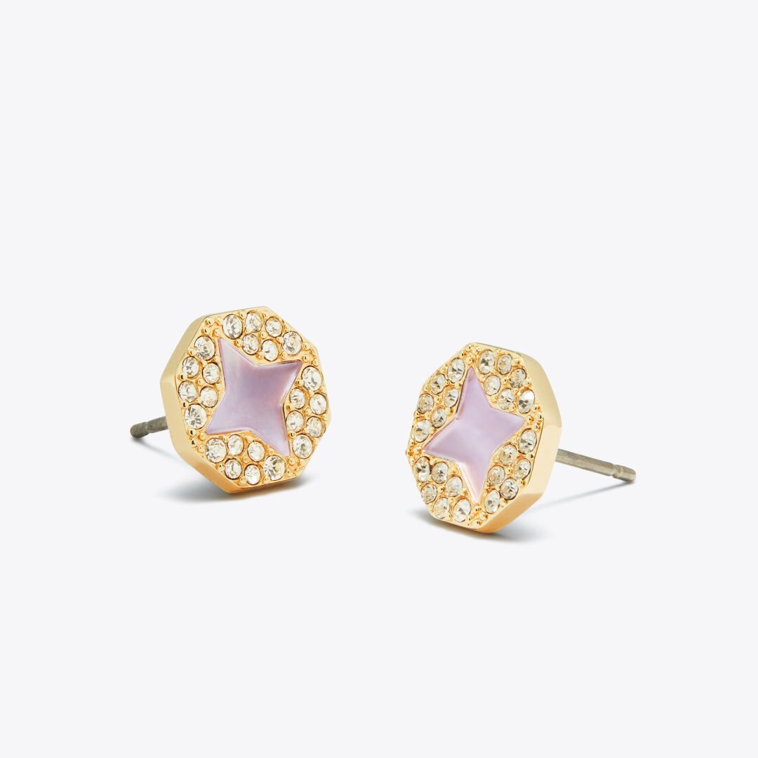 Tory Burch Forget Me Not Pav Stud Earring Tory Gold / Pink / Crystal