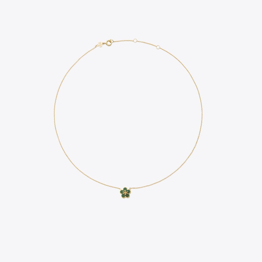 Tory Burch Forget Me Not Pendant Necklace Tory Gold / Dark Kale