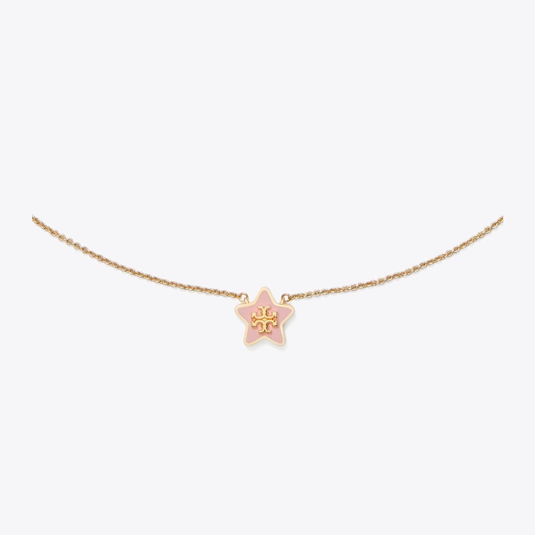 Tory Burch Forget Me Not Star Pendant Necklace Tory Gold / Pink Snow