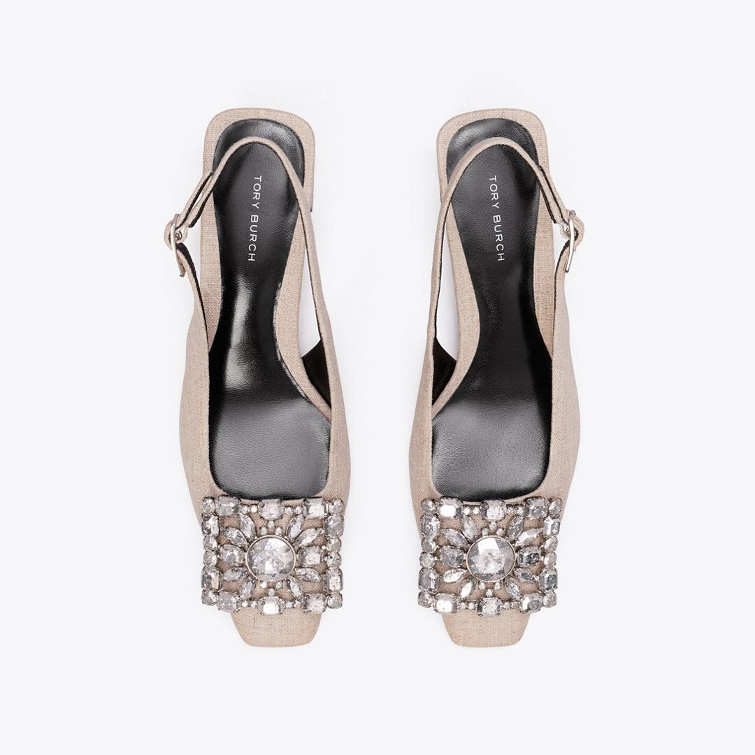 Tory Burch Georgia Crystal Slingback DESERT TAUPE