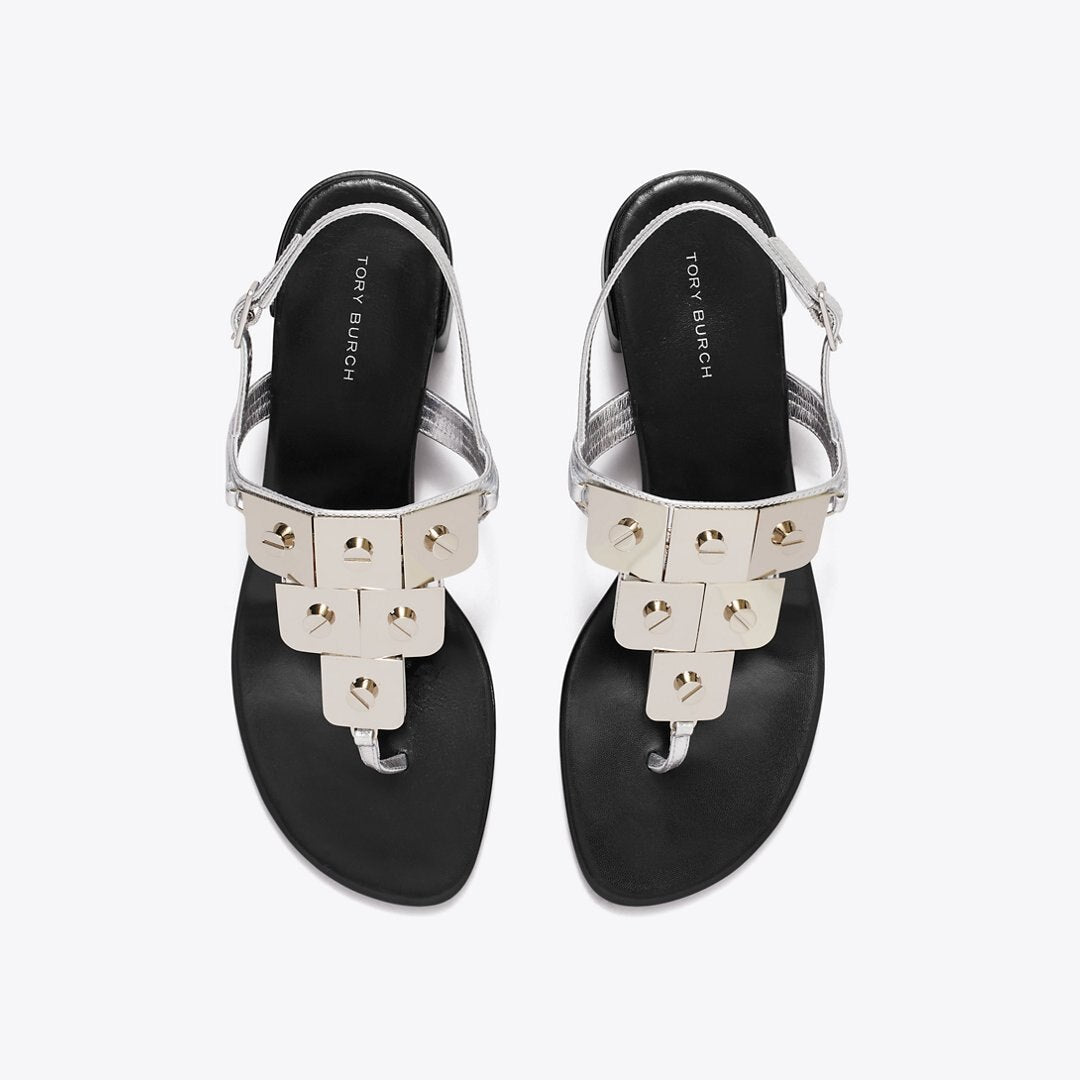 Tory Burch Gladiator Capri Heeled Sandal SILVER