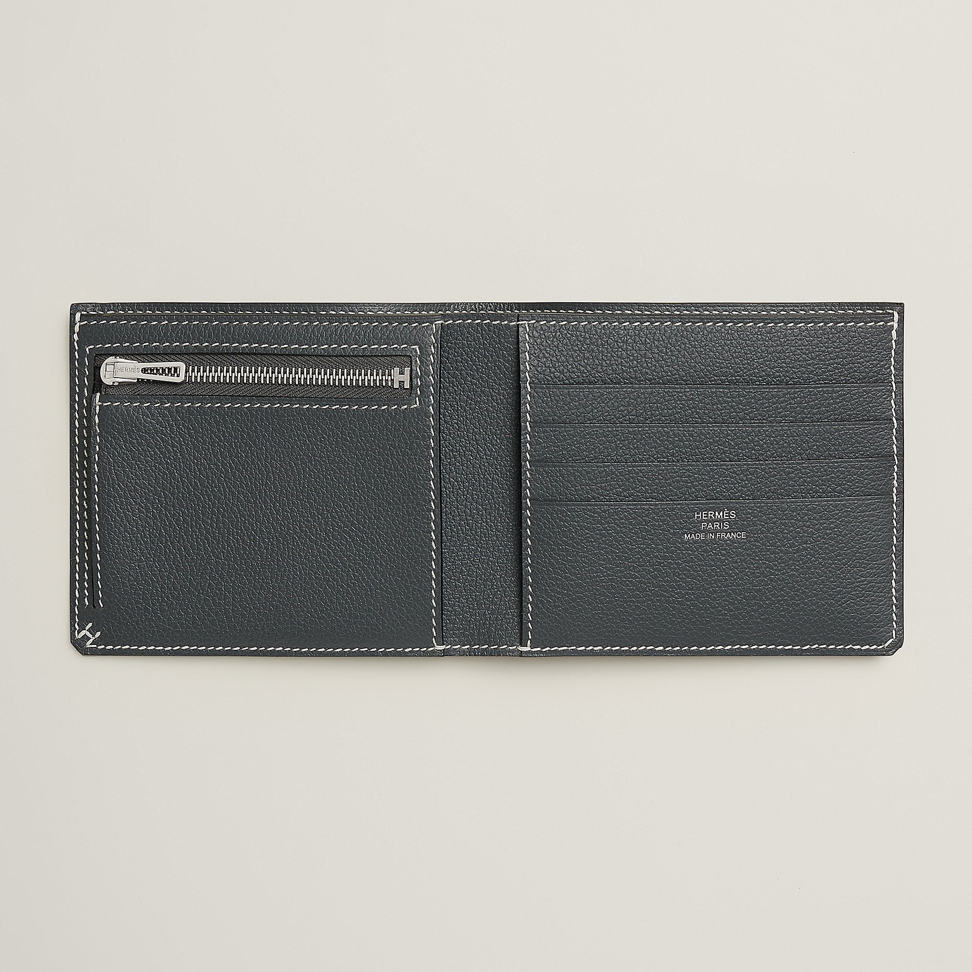 Hermes H Sellier Compact Wallet Gris Misty