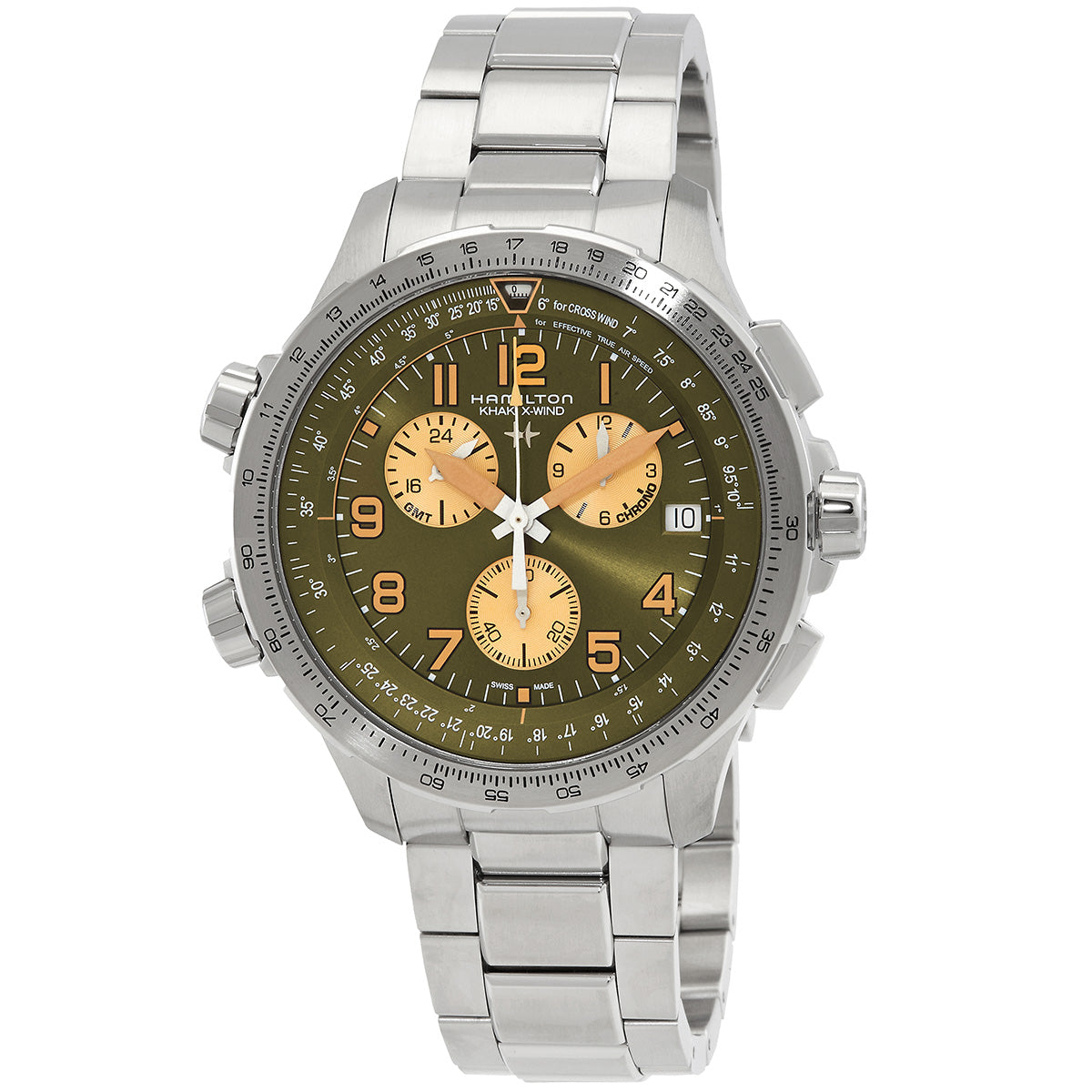 Hamilton Khaki Aviation Chronograph Gmt Quartz Green Dial Mens Watch