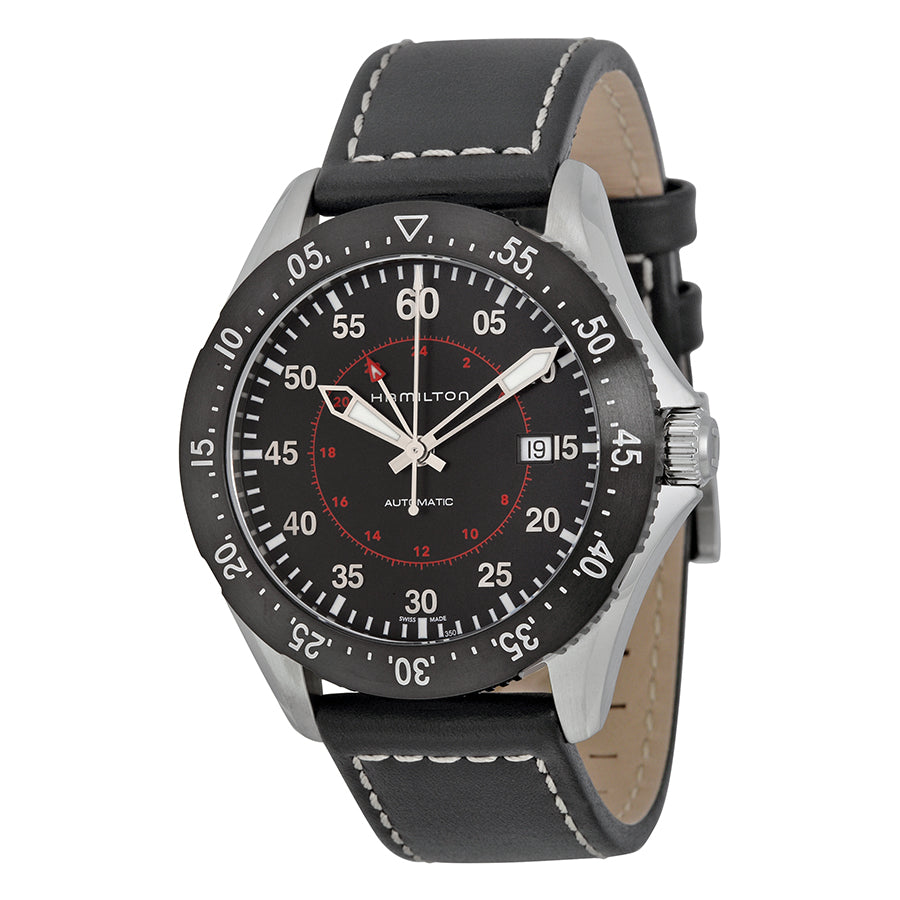 Hamilton Khaki Pilot Gmt Black Dial Black Leather Mens Watch