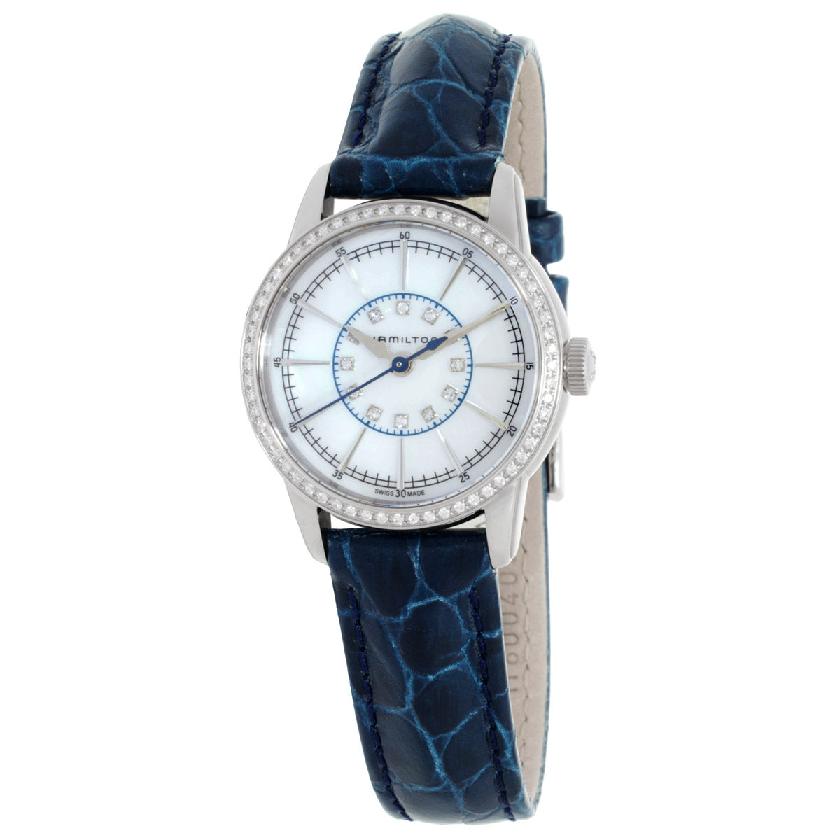 Hamilton Railroad White Mother Of Pearl Dial Blue Leather Women's Watch