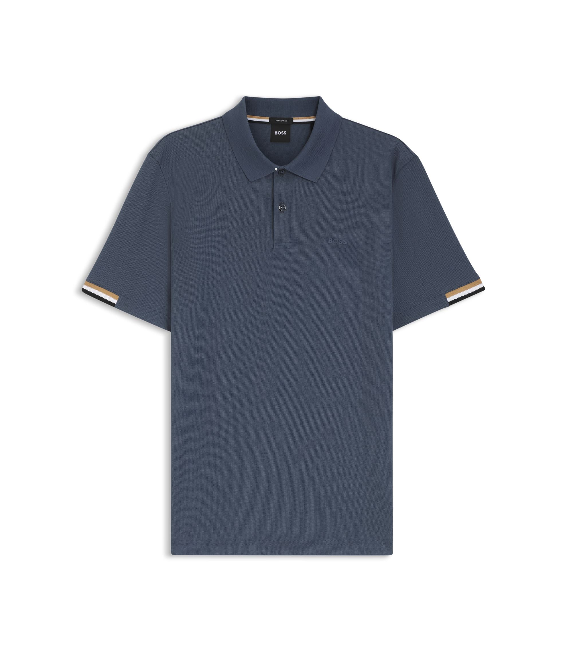 Boss Rubberised Logo Polo Shirt In Mercerised Cotton Light Blue